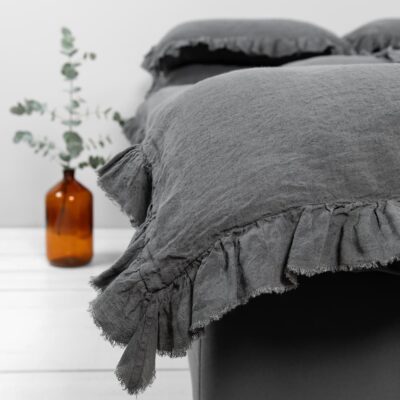 PROVANCE Bed linen dark grey 14 provance dark grey duvet cover with ruffles