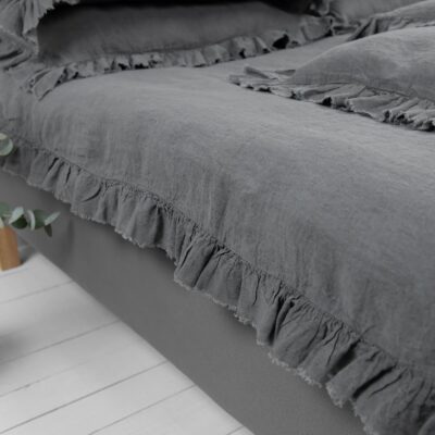PROVANCE Bed linen dark grey 15 provance dark grey duvet cover with ruffles, washed