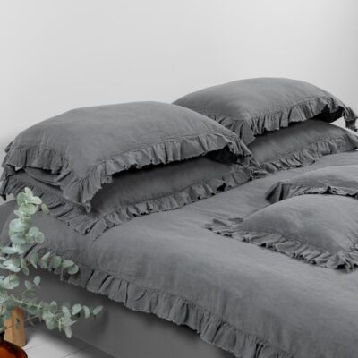 PROVANCE Bed linen dark grey 17 provance dark grey bedlinen with ruffles