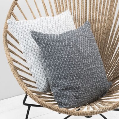 SIENNA Cushion cover grey 3 Grey linen cushion cover with white rhombuses