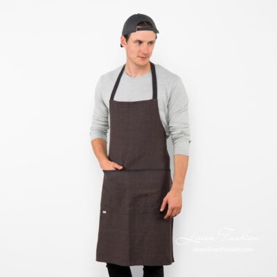 BALI Apron dark brown 5 Dark brown linen apron, bali.