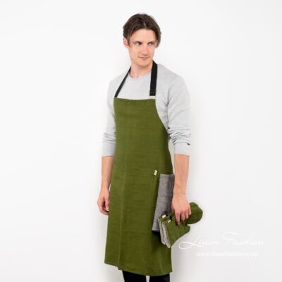 JAZZ Apron green 5 Green linen apron, jazz.