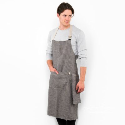 JAZZ Apron black and natural 4 Black/grey linen apron, jazz.