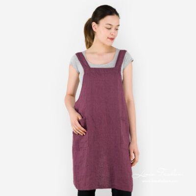 MEIDA Apron cherry 5 Dark red linen apron, meida.