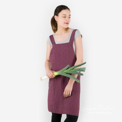 MEIDA Apron cherry 6 100% linen apron in dark red, meida.