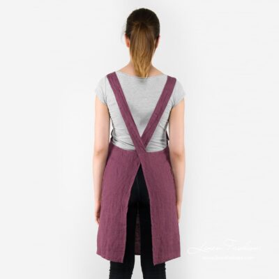 MEIDA Apron cherry 7 Dark red colored linen apron, meida.