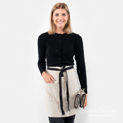 BISTRO SHORT Apron natural linen 4 Linen natural color short waist apron
