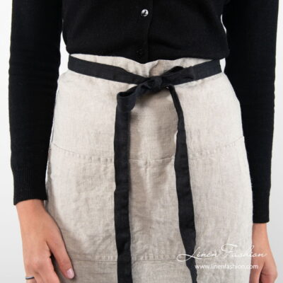 BISTRO SHORT Apron natural linen 5 Natural flax color linen apron with black ties