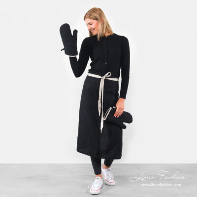 BISTRO LONG Apron black 4 Long black linen apron BISTRO