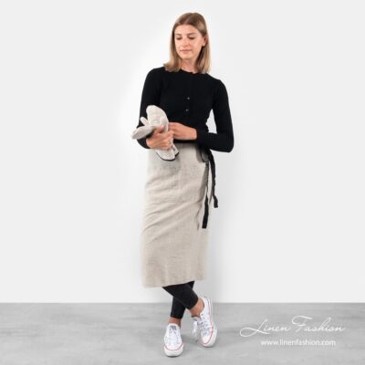 BISTRO LONG Apron natural linen 4 Long grey linen apron, bistro.