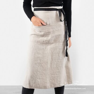 BISTRO LONG Apron natural linen 5 100% linen long apron in grey color.