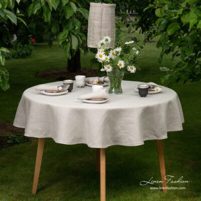 AIRA Tablecloth round/oval natural linen 5 Round oval natural grey linen tablecloth, natura.