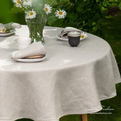 AIRA Tablecloth round/oval natural linen 6 100% linen tablecloth in natural grey, natura.