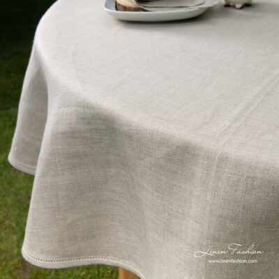 AIRA Tablecloth round/oval natural linen 8 Natural grey linen tablecloth, Natura.