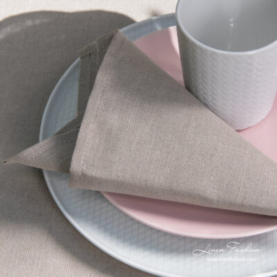 METIS Table napkin natural 4 Light grey, simple hem linen blend napkin