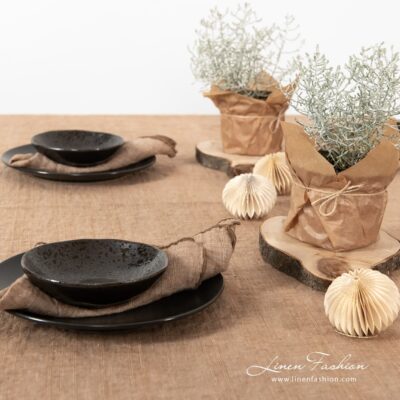 Brown colored tablecloth.