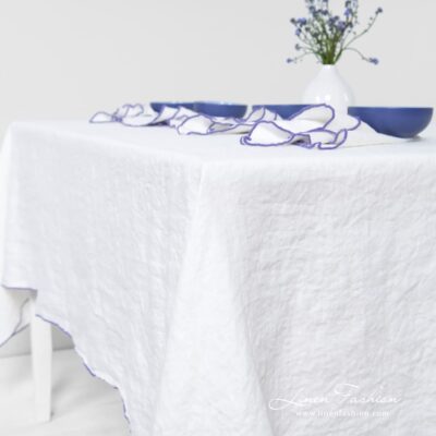 ARVO white linen tablecloth, specially washed fabric