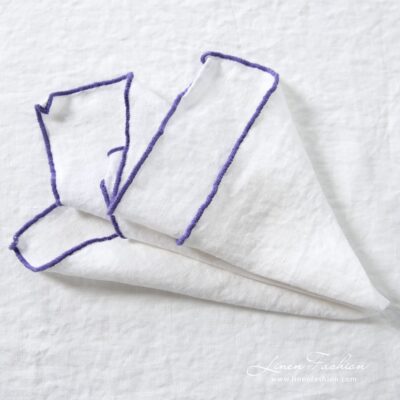 ARVO Table napkin white with violet border 4 ARVO white linen napkin