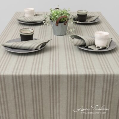 GRASA Tablecloth greenish 9 Linen cotton greenish tablecloth with flax colour stripes