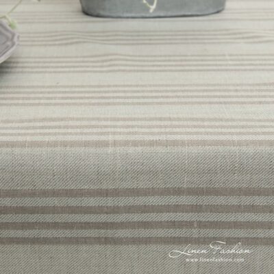 GRASA Tablecloth greenish 10 Linen cotton greenish twill weave fabric with flax stripes