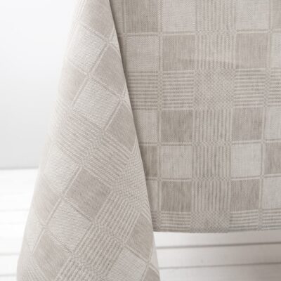 half linen tablecloth beige checks, simple hem