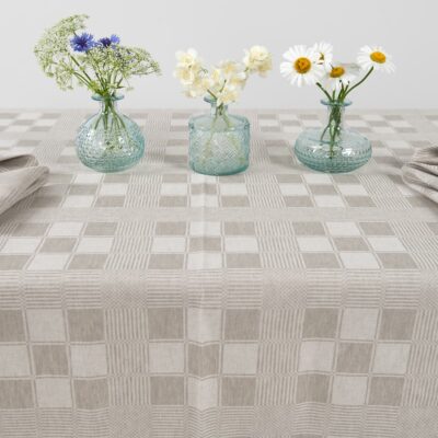 half linen tablecloth beige checks, not washed