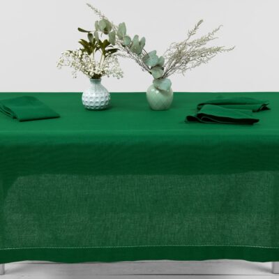 Linen cotton emerald green tablecloth front