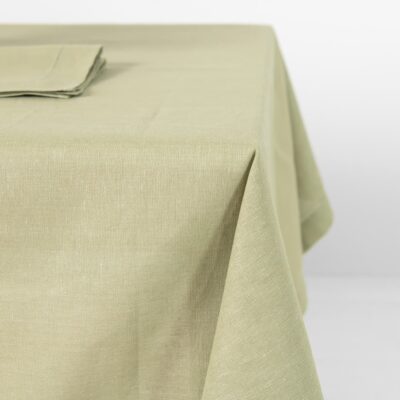 Light green linen cotton tablecloth, plain weave