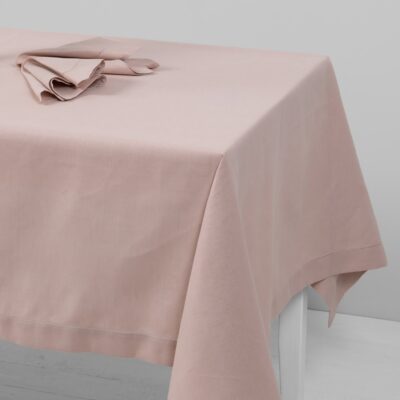Light pink linen cotton tablecloth, plain weave