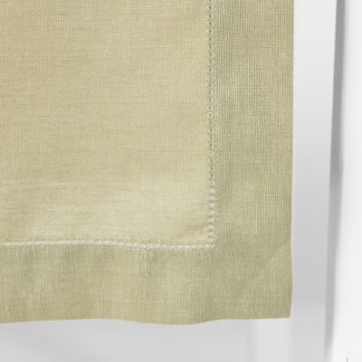 Light green linen cotton table runner, folded hemstitched edge