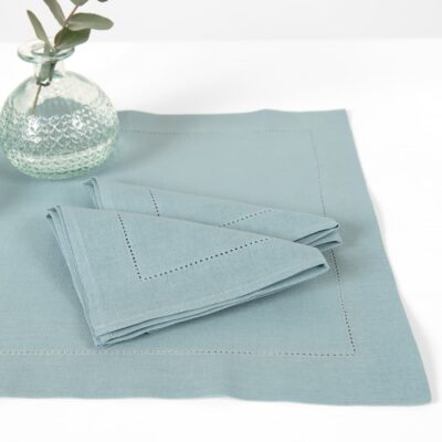 linen cotton aqua placemat with hemstitch