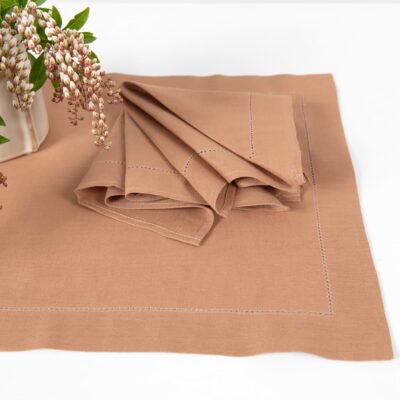 linen cotton light brow placemat with hemstitch