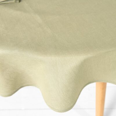 Linen cotton round oval light green tablecloth plain weave
