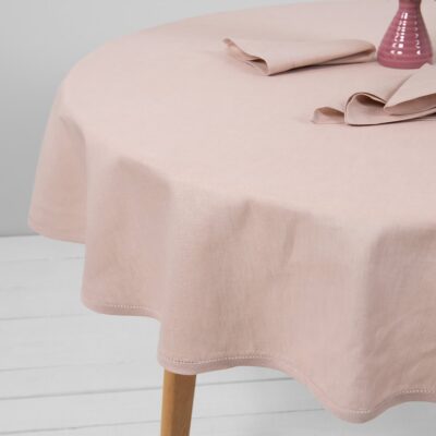 Linen cotton round oval light pink tablecloth plain weave