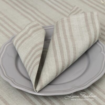 GRASA Table napkin greenish 5 Striped greenish linen cotton napkin