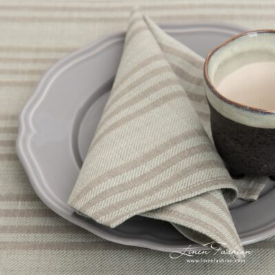 GRASA Table napkin greenish 6 Greenish linen cotton napkin with flax colour stripes