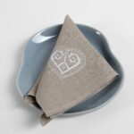 HARTY Table napkin natural with white embroidery