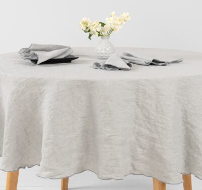 ARVO Tablecloth round grey 7 linen grey round tablecloth with napkin