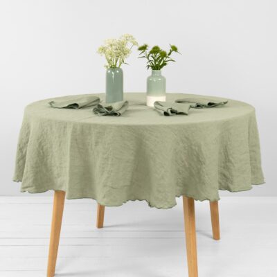 ARVO Tablecloth round green 7 old green linen round tablecloth