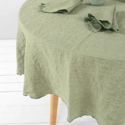 ARVO Tablecloth round green 9 old green linen round tablecloth with green babylock