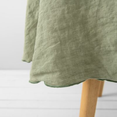 ARVO Tablecloth round green 10 old green linen round tablecloth with decorative stitch
