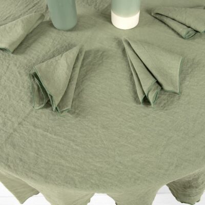 ARVO Tablecloth round green 12 old green linen round tablecloth & napkins
