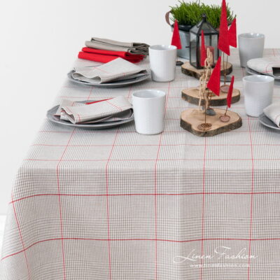 NATA Tablecloth grey 6 Grey checked tablecloth with red squares