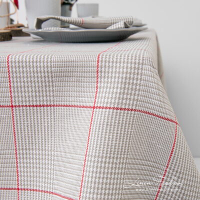 NATA Tablecloth grey 8 Large red squares on grey checked tablecloth