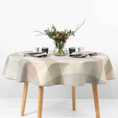 NATA Tablecloth round/oval greenish 5 round linen cotton checked green tablecloth