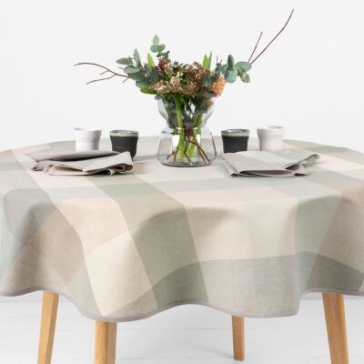 NATA Tablecloth round/oval greenish 6 round linen cotton checked green tablecloth not washed