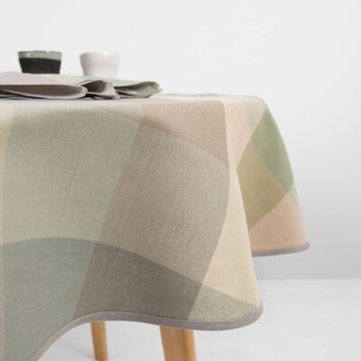 NATA Tablecloth round/oval greenish 7 round linen cotton checked green tablecloth with piping