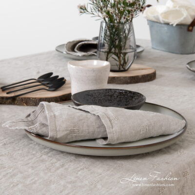 SOLO Table napkin beige 5 Linen napkin in grey color, solo.