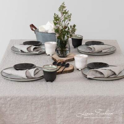 SOLO Tablecloth beige 6 Linen tablecloth in grey color.