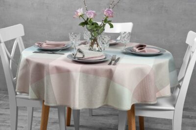 KARO Tablecloth round/oval light grey 4 KARO Tablecloth round/oval light grey